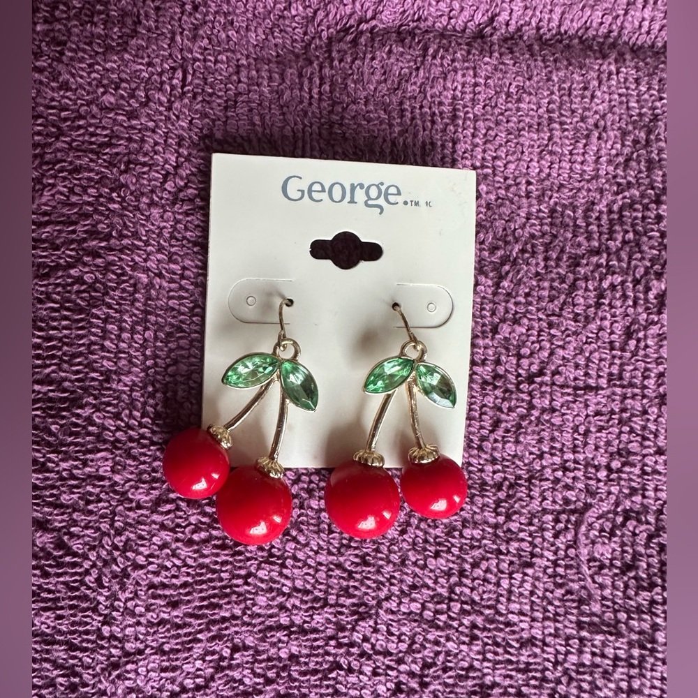 George Red Cherry Earrings with Green Accents